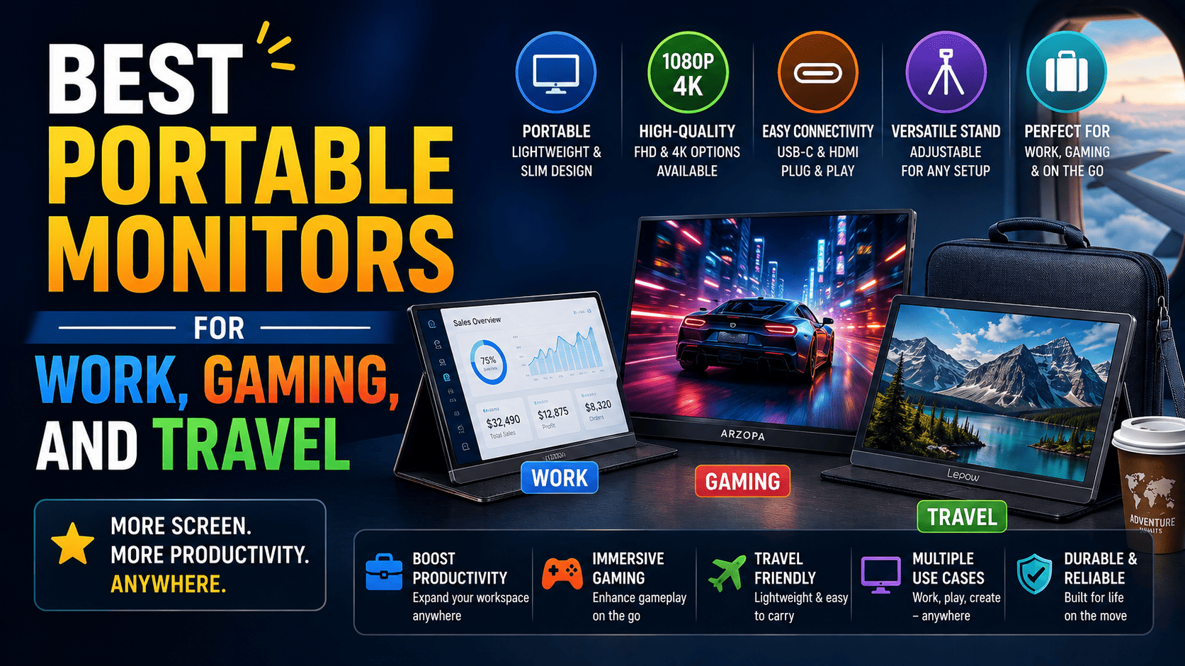 Portable Monitors for Work, Gaming & Travel
